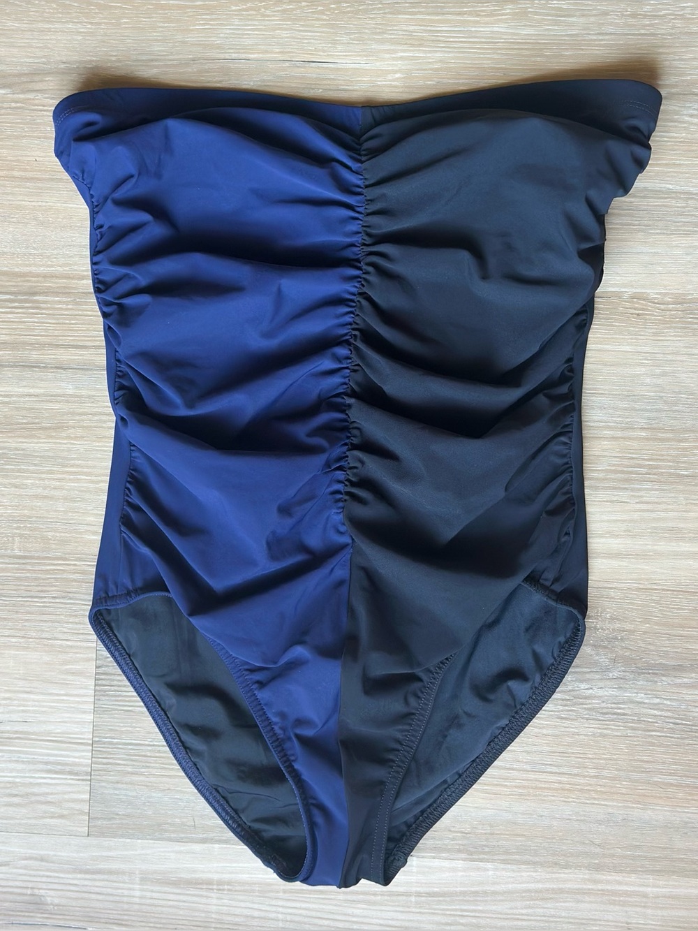 Karla Colletto Ruched Bandeau One Piece Swimsuit 10 Blue Black Colorblock